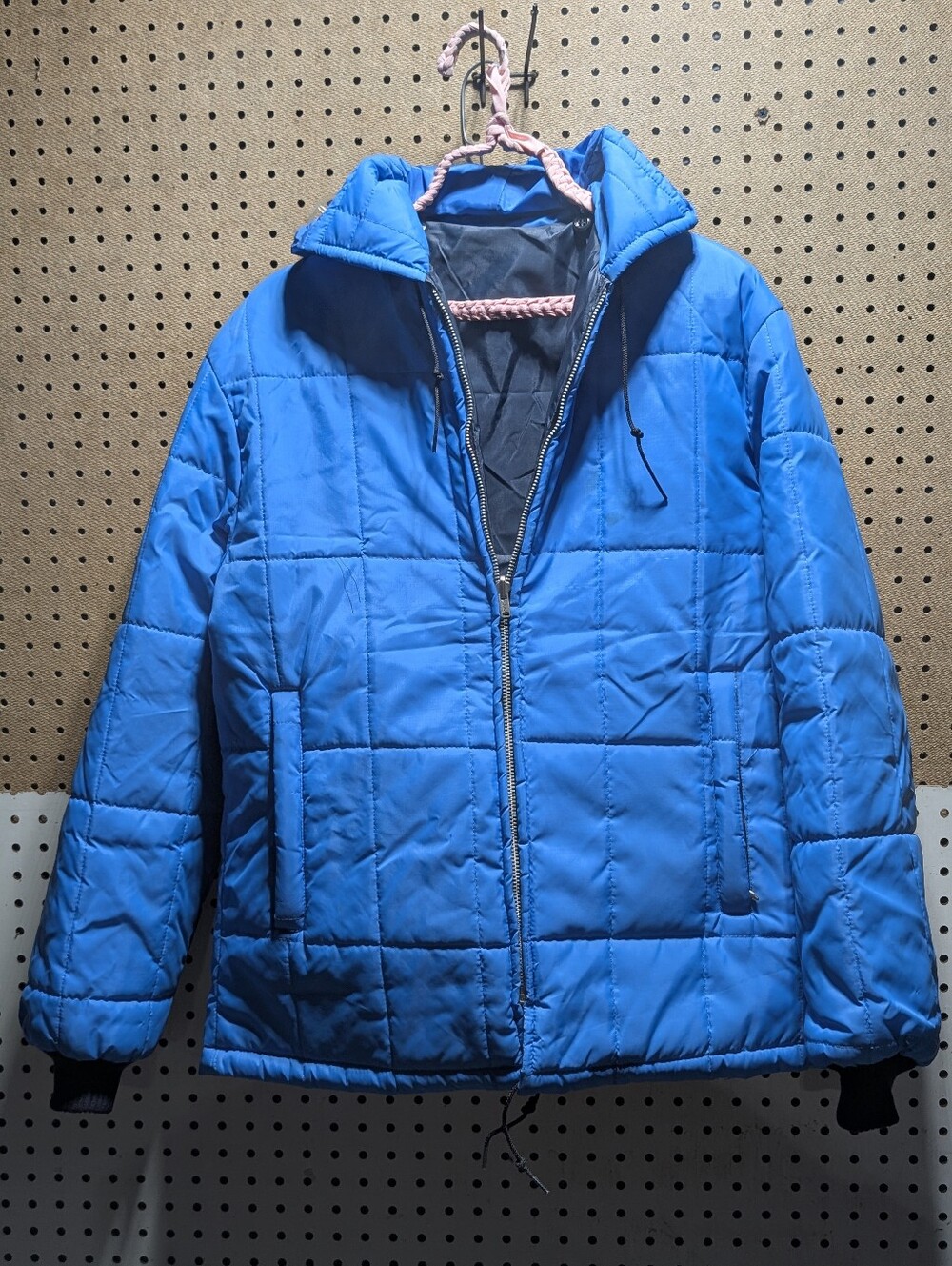 Vintage 70s/80s Reversible Square Quilt Puffer Jacket | Vibrant Blue | Hooded.